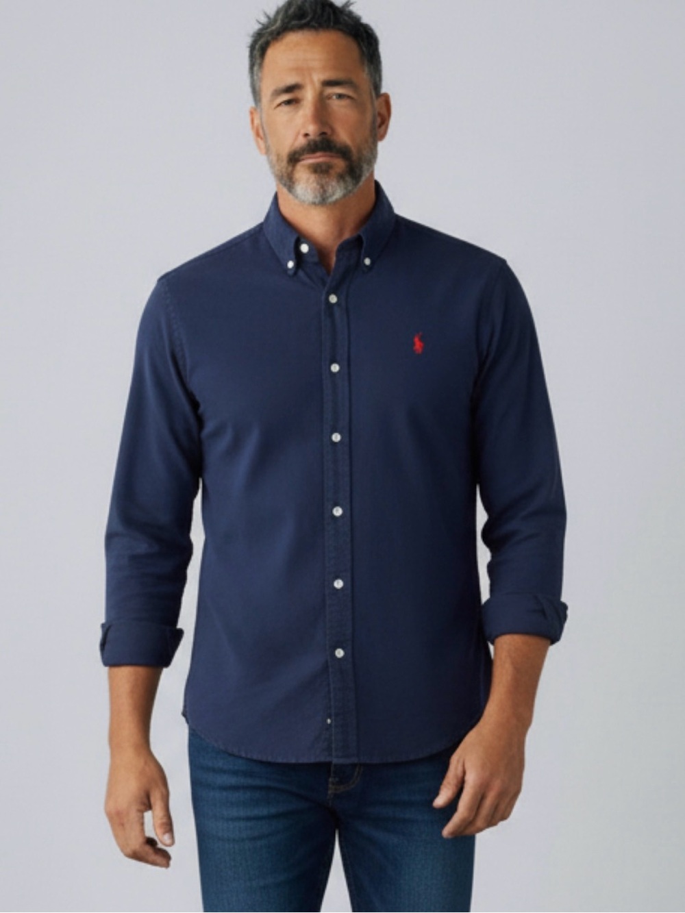 Vintage Ralph Lauren Featherweight Mesh Long Sleeve Shirt Navy Mens Size 2XL